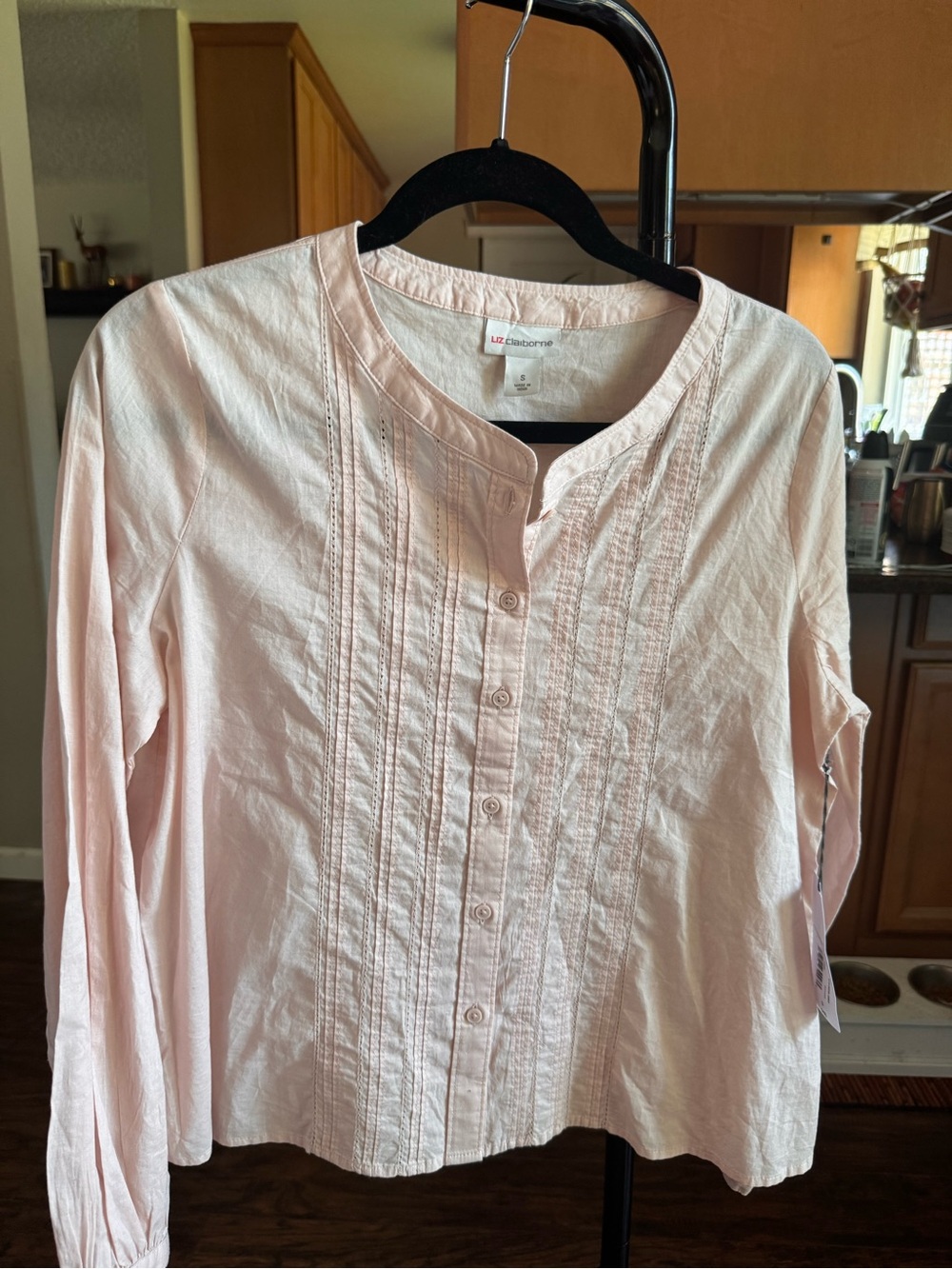 Liz Claiborne Light Pink Pintuck Button-Front Tunic